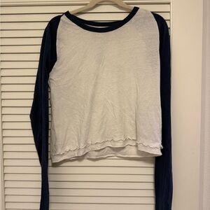 We The Free White and Navy Long Sleeve Raglan Tee